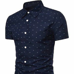 Mens Anchor Short Sleeve Button Up